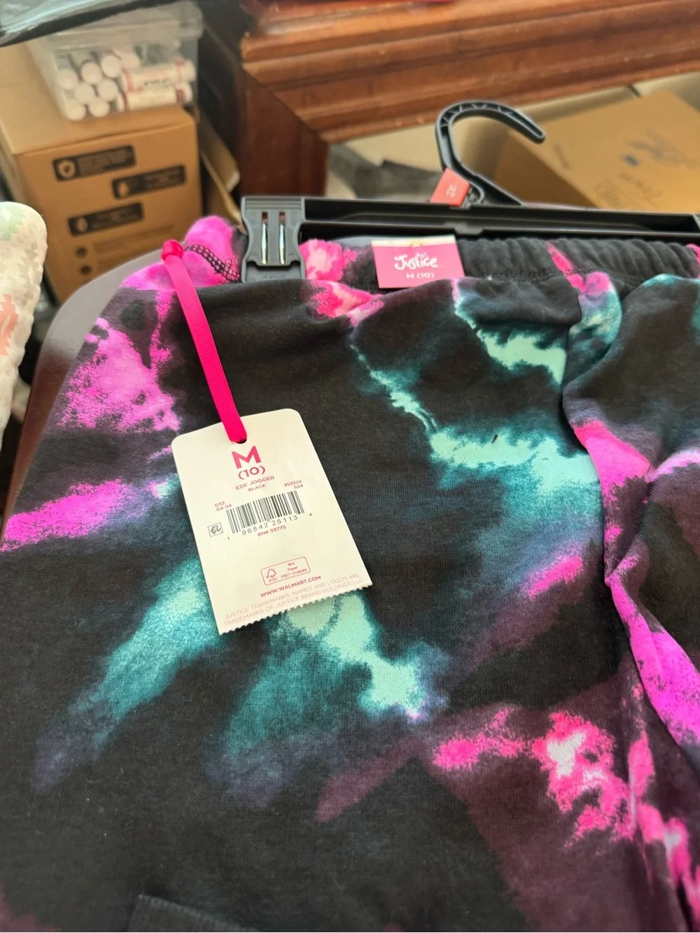 Justice Tie-Dye Jogger Bottoms - Black, Pink & Teal